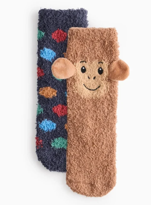 Monkey & Spot Cosy Socks 2 Pack 12.5-3.5