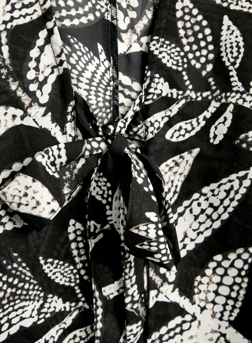 Mono Leaf Print Long Line Cover Up XS