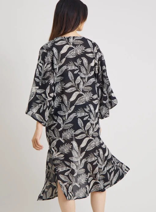 Mono Leaf Print Long Line Cover Up XS