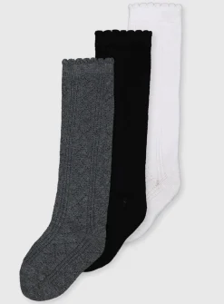 Mono Pointelle Knee High Socks 3 Pack 6-8.5