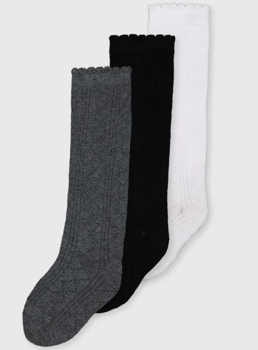 Mono Pointelle Knee High Socks 3 Pack 6-8.5