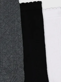 Mono Pointelle Knee High Socks 3 Pack 6-8.5