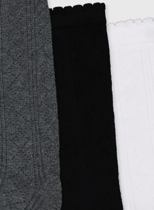 Mono Pointelle Knee High Socks 3 Pack 6-8.5