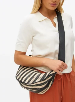 Mono Stripe Straw Half Moon Bag One Size