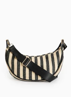 Mono Stripe Straw Half Moon Bag One Size
