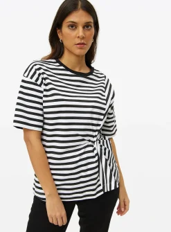 Monochrome Stripe Knot Front T-Shirt 22