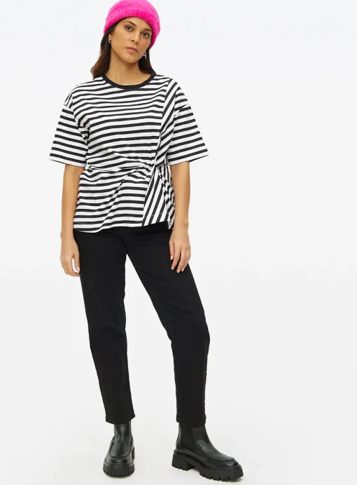 Monochrome Stripe Knot Front T-Shirt 22