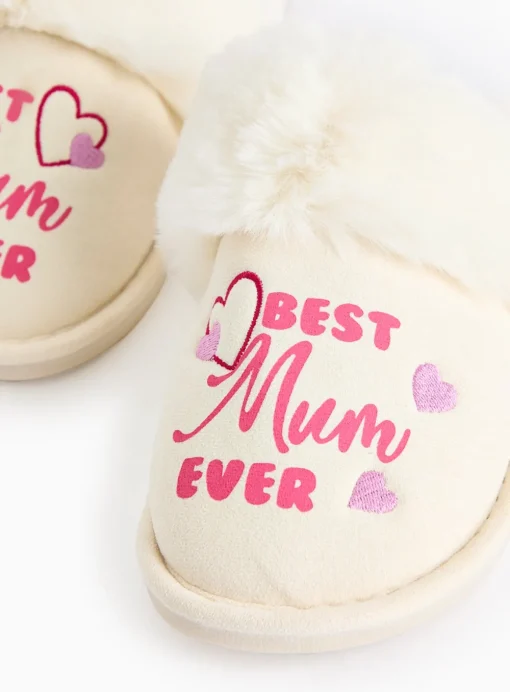 Mother's Day Slogan Cream Mule Slippers L