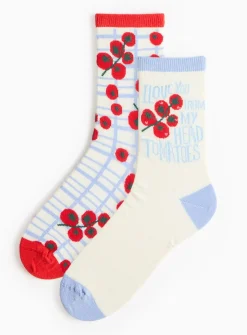 Mother's Day Tomatoes Print Ankle Socks 2 Pack 4-8