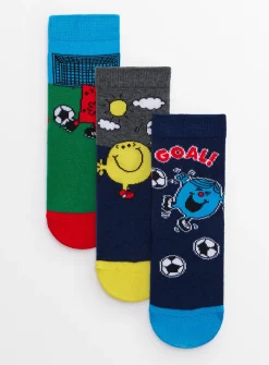 Mr Men Football Print Ankle Socks 3 Pack 3-5.5