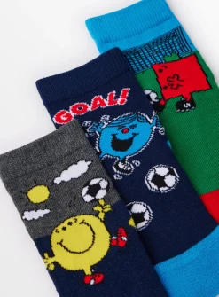 Mr Men Football Print Ankle Socks 3 Pack 3-5.5