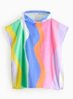 Multi Stripe Print Towel Poncho 2-5 years