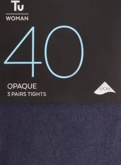 Navy 40 Denier Opaque Tights 3 Pack XL