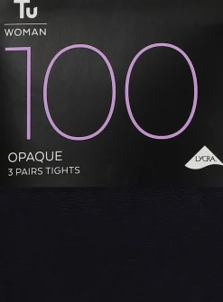 Navy 100 Denier Opaque Tights 3 Pack M