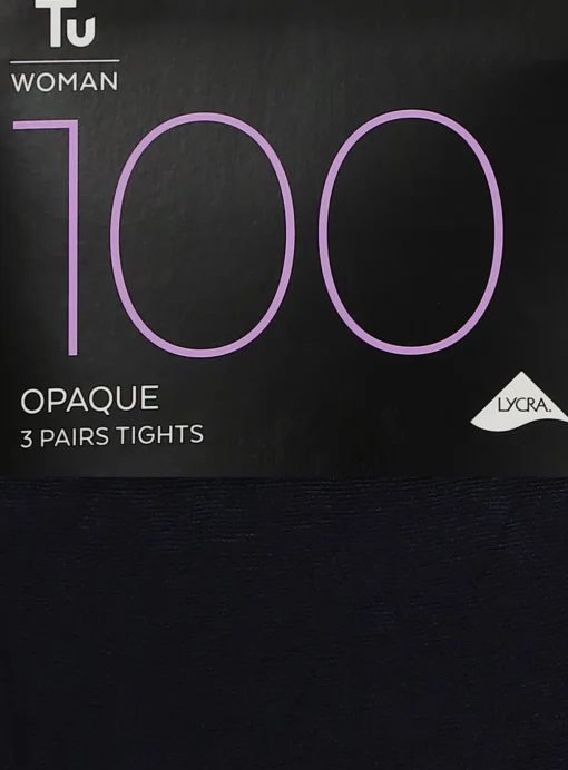 Navy 100 Denier Opaque Tights 3 Pack M