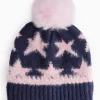 Navy & Pink Star Print Eyelash Faux Fur Beanie 3-5 years