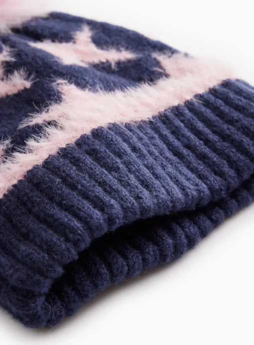 Navy & Pink Star Print Eyelash Faux Fur Beanie 3-5 years