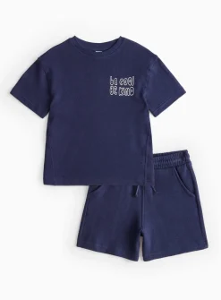 Navy Be Cool, Be Kind Textured T-Shirt & Shorts Set 1-2 years