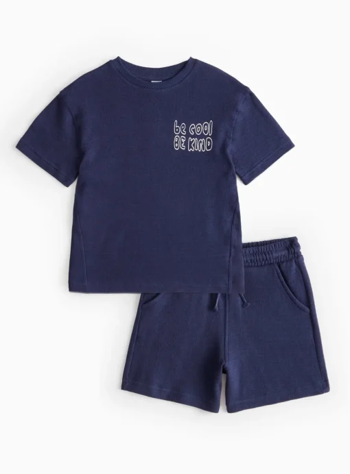 Navy Be Cool, Be Kind Textured T-Shirt & Shorts Set 1-2 years