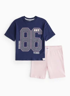 Navy Blue T-Shirt & Cycling Shorts Pyjama Set 7-8 years