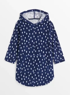 Navy Brush Stroke Print Towel Poncho 6-8 years