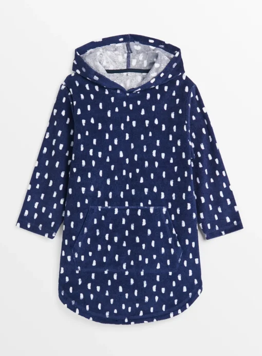 Navy Brush Stroke Print Towel Poncho 6-8 years