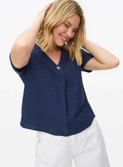 Navy Button Front Boxy Blouse 8