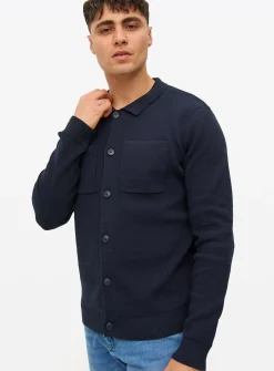 Navy Button Through Polo Jumper XL