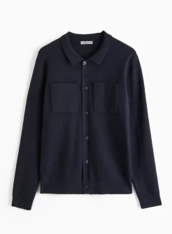Navy Button Through Polo Jumper XL