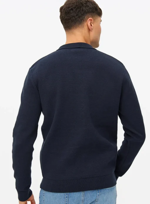 Navy Button Through Polo Jumper XL