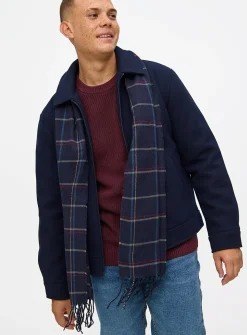 Navy Checked Scarf One Size