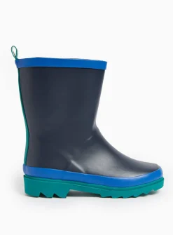 Navy Colour Block Rubber Wellies 7 Infant