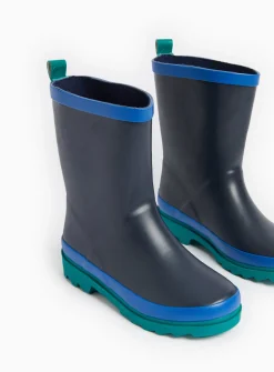 Navy Colour Block Rubber Wellies 7 Infant