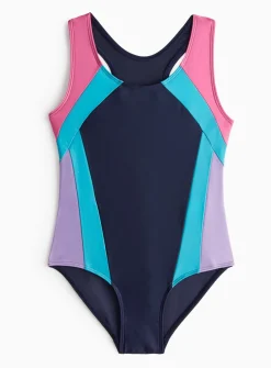 Navy Colour Block Sport Swimming Costume 5 years