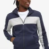 Navy Colour Block Zip Funnel Sweatshirt M
