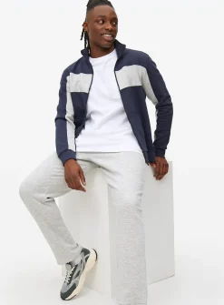 Navy Colour Block Zip Funnel Sweatshirt M