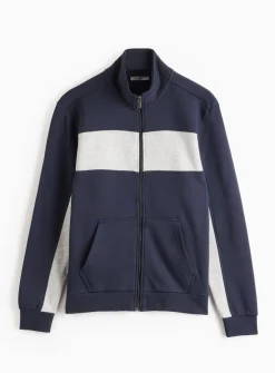 Navy Colour Block Zip Funnel Sweatshirt M