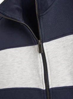 Navy Colour Block Zip Funnel Sweatshirt M