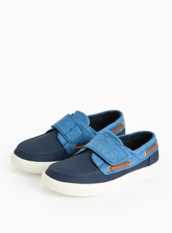 Navy Denim Panel Boat Shoes 8 Infant