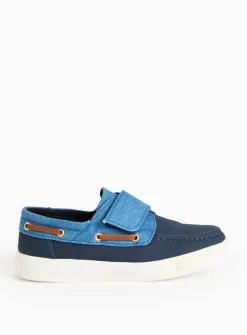 Navy Denim Panel Boat Shoes 8 Infant