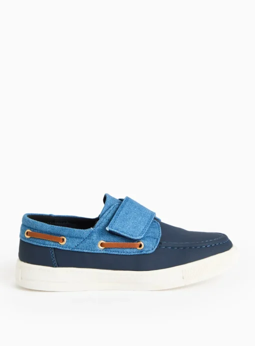 Navy Denim Panel Boat Shoes 8 Infant