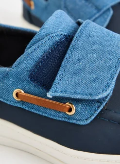 Navy Denim Panel Boat Shoes 8 Infant