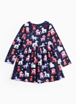 Navy Dog Print Jersey Dress 3-4 years