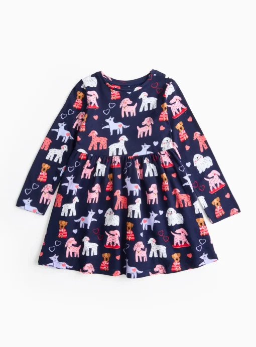 Navy Dog Print Jersey Dress 3-4 years