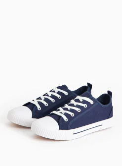 Navy Eyelet Canvas Lace Trainers 5