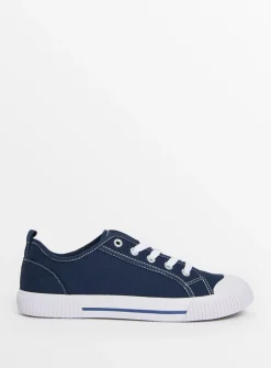 Navy Eyelet Canvas Lace up Trainers 8