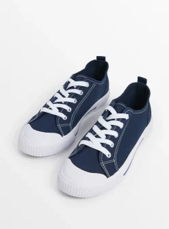 Navy Eyelet Canvas Lace up Trainers 8