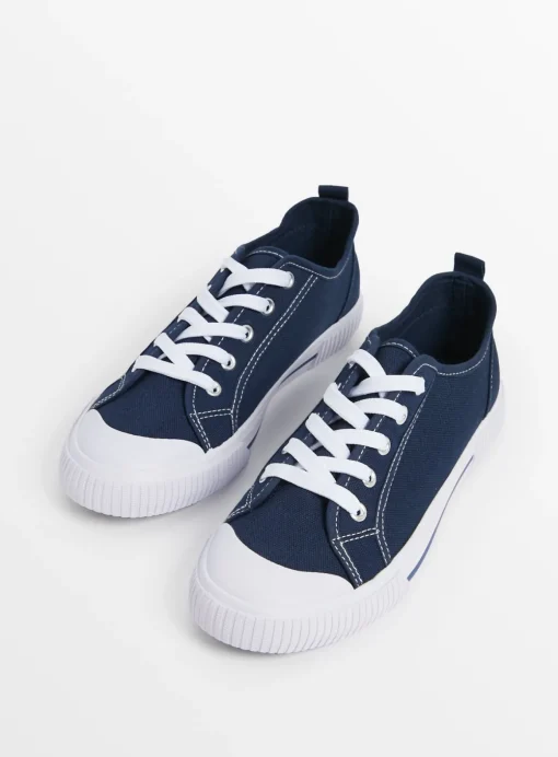 Navy Eyelet Canvas Lace up Trainers 8