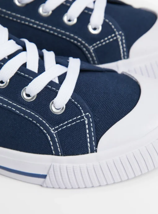 Navy Eyelet Canvas Lace up Trainers 8
