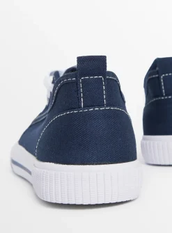 Navy Eyelet Canvas Lace up Trainers 8